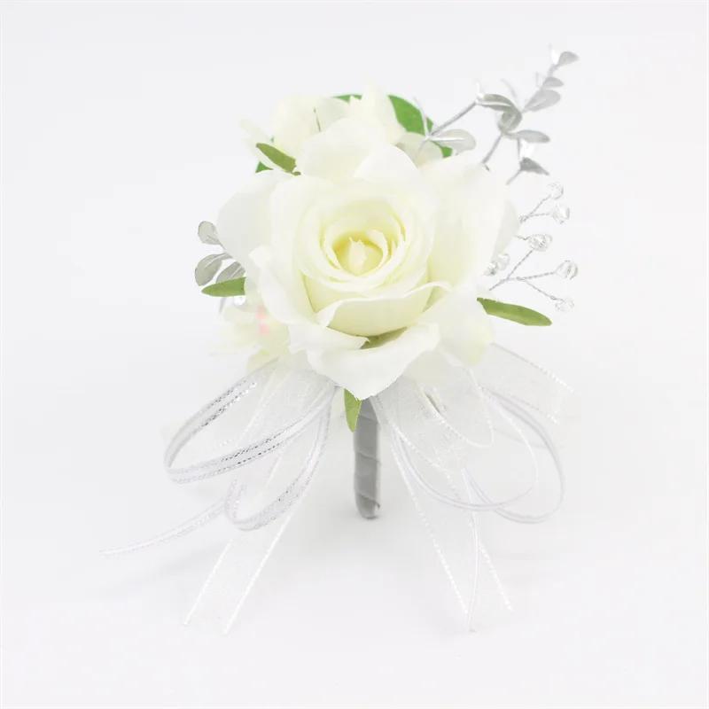 Marfim pulso corsage dama de honra irmãs artesanal flor artificial de seda rosa pulseira flores para casamento dança festa decoração - Image 1
