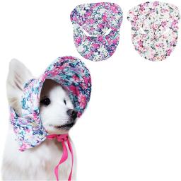 Cão Chapéu com Orelha Buracos para Proteção Solar Ao Ar Livre Floral Dog Cap Feminino Verão Pet Viseira Sunbonnet Ajustável para Menina Puppies - Image 1