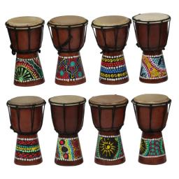 Tambor africano de percussão mão tambor, madeira Jambe, duplo baterista com padrão, cor aleatória, Djembe, 4 ", para venda - Image 1