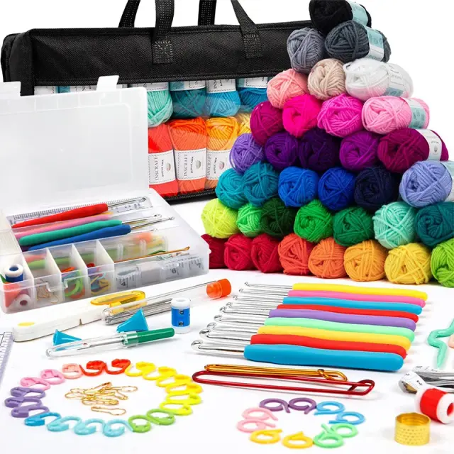Conjunto Completo de Fios para Crochê Multi Tamanhos - Ferramentas DIY Ergonômicas para Iniciantes com 113 Peças