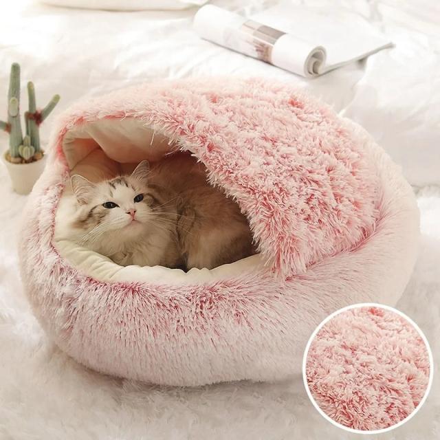 Almofada Redonda Confortável para Gatos - Cama de Pelúcia e Saco de Dormir Quente para Pequenos Animais