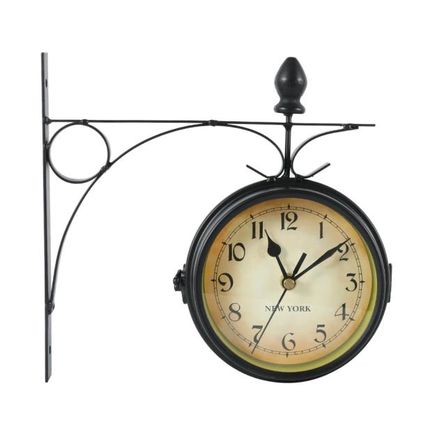 Relógio de Parede Retro Dupla Face com Montagem Fácil, Bateria e Funcionamento Silencioso para Casa e Quarto