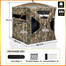 Cego de caça 270 ° Barraca de caça resiliente portátil 300D transparente para 2-3 pessoas com bolsa Carr para caça de cervos - Image 6