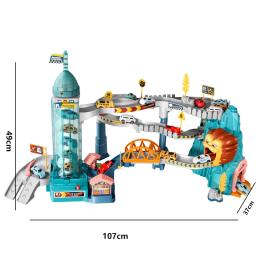 Kbdfa leão tema pista de carro para crianças diecasts presentes do feriado aniversário rodas quentes crianças brinquedos de corrida educacional carros ferroviários - Image 6