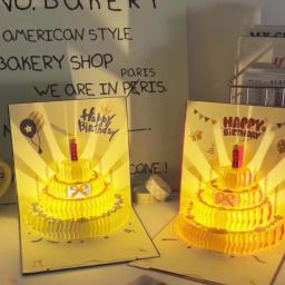 Cartões com envelope para meninas, bolo de aniversário musical 3D, luz LED, pop-up, cartões postais para todas as ocasiões, esposa de menina e filho - Image 3