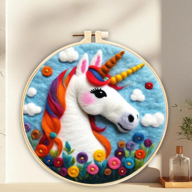 Kit de Pintura de Feltragem de Lã - Unicórnio, Ovelhas e Veados para Artesanato DIY Divertido 20x20cm