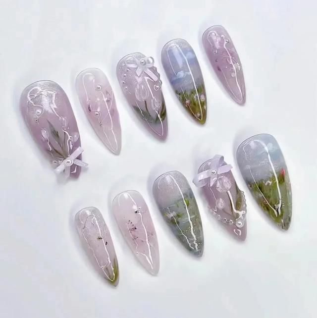 24 pçs outono inverno fosco amêndoa unhas falsas com cola rosa folha impressão arte do prego simples cobertura completa imprensa em unhas acrílicas dicas