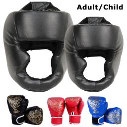 Adultos/crianças mma luvas de boxe de segurança capacete protetores de engrenagem de cabeça luvas de couro do plutônio crianças treinamento de boxe kickboxing boxer alvo - Image 1