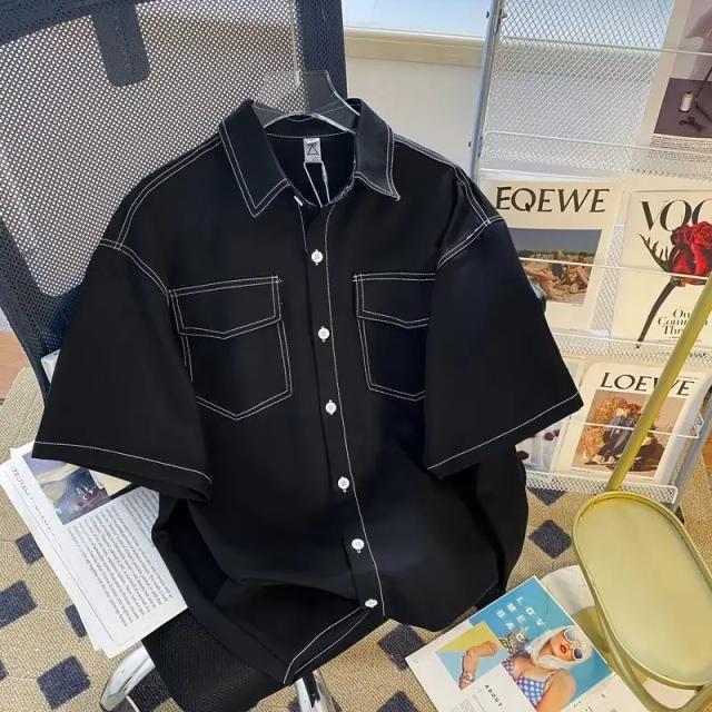 Csa masculina de manga curta estilo retro de hong kong, verão 2024, ajuste solto, casual, design de meia manga, moda ul...