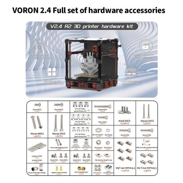 Kit Completo de Fixadores e Parafusos DIY para Impressora 3D Voron 2.4 Trident
