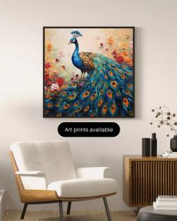 Pintura a óleo pintada à mão, flores grandes, pavão, tela aberta, casa, quadrado, pendurado, moderna, arte de parede, pintura decorativa - Image 6