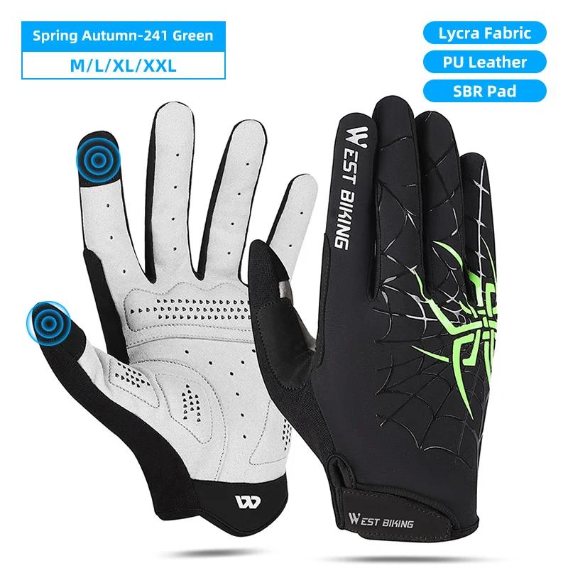 West bike-luvas de ciclismo antiderrapantes para homens e mulheres, dedo inteiro, tela sensível ao toque, padrão de aranha, mtb, primavera e verão - Image 1