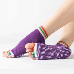 Meias de yoga de cinco dedos para iniciantes, meias femininas de verão de algodão fino, cano médio, silicone, antiderrapante, yoga, corrida, dedos divididos - Image 5