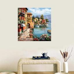 Kit DIY de pintura acrílica para crianças e adultos, pintura por números, padrão Silent Harbor, 3 pincéis, 40x45cm - Image 2