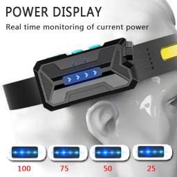 COB + XPE Indução Farol USB Recarregável LED Cabeça Lanterna Com 18650 Bateria Embutida Camping Farol Pesca Lanterna - Image 4