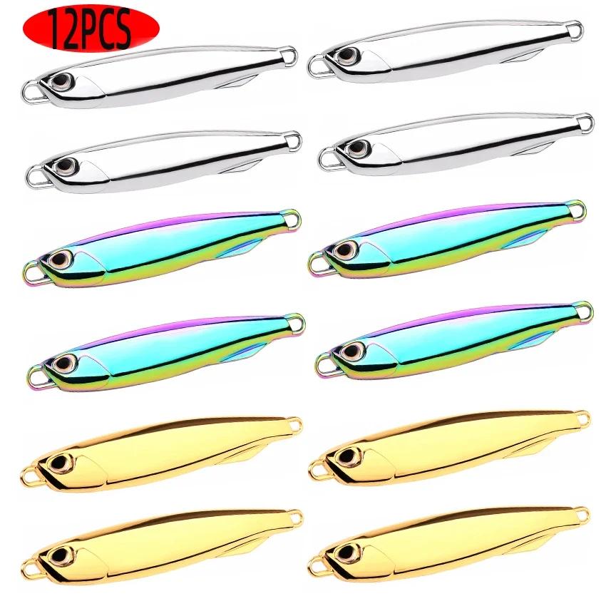 12 pc/lote metal gabarito iscas de pesca 60g 40g 30g 20g 15g 10g 7g afundando elenco wobbler pique colher carpa spinner mar enfrentar kit pesca - Image 1