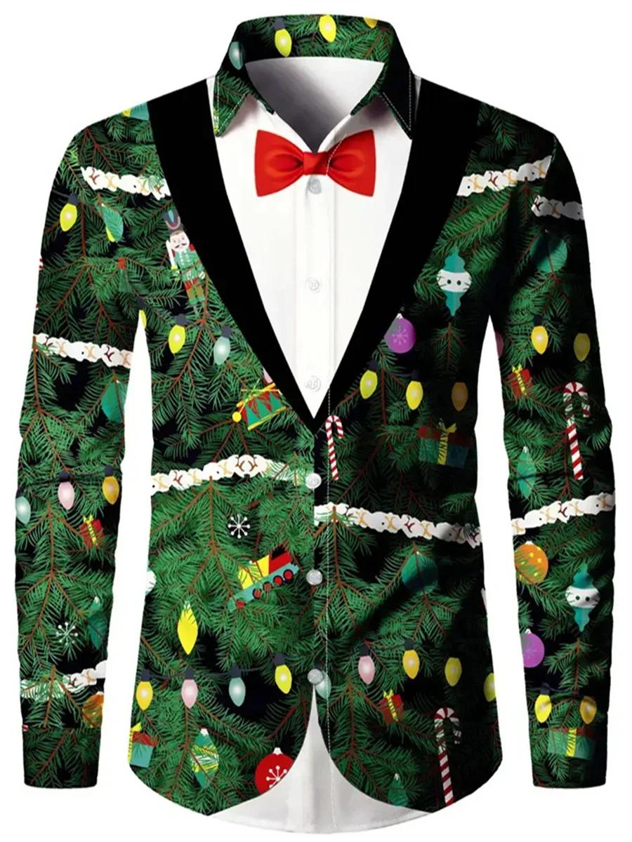 2024 nova moda terno camisa natal masculino músculo árvore de natal engraçado padrão hd macio e confortável masculino tamanho grande - Image 1
