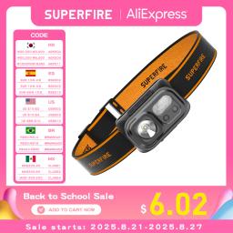 Superfire mini poderoso caminhadas acampamento farol usb c recarregável cabeça luz led sensor farol frente lâmpada de cabeça para trabalhar - Image 1