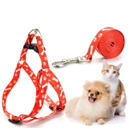 Ajustável Pet Dog Harness e Leash Set, Bone Printing, Moda Harness para Cat, Chihuahua, Walking Puppy, Verão Suprimentos - Image 1