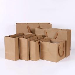 Sacos De Presente De Papel Kraft Marrom e Branco Com Alças, Presente De Aniversário, Sacos De Compras, Saco De Armazenamento De Cosméticos, Saco De Viagem, 10 Pçs/lote - Image 2