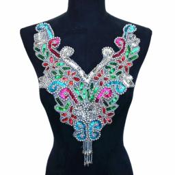 Ouro e prata arco-íris lantejoulas grânulos tecido colarinho apliques, costurar no remendo, nobre bordado, barroco, decoração do casamento, vestido, bricolage - Image 5