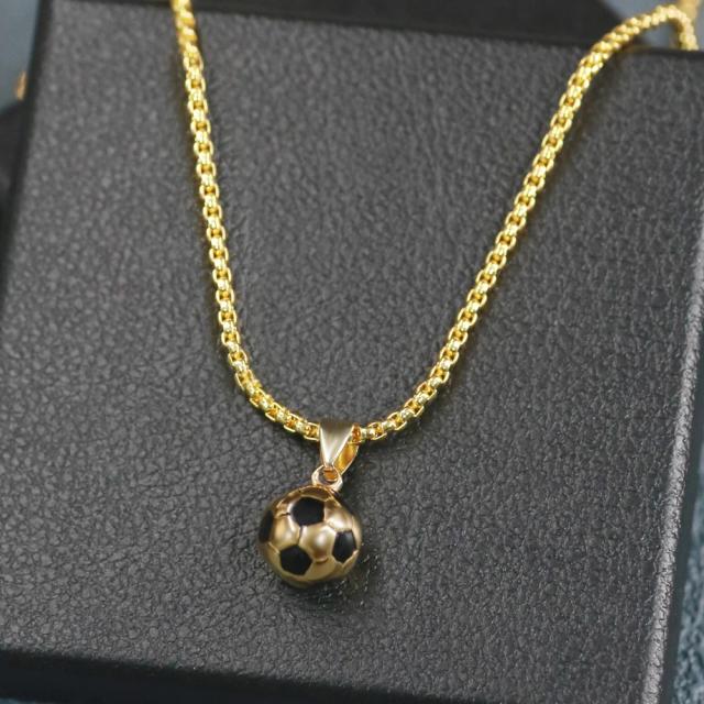 Colar e Pulseira de Aço Inoxidável com Pingente de Futebol para Casais e Amantes do Esporte