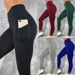 Calças de ioga elásticas para mulheres, leggings fitness, calças corrida, roupas esportivas, plus size, calças esportivas, bolsos, ginásio - Image 1