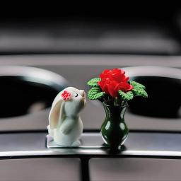 Anime Bunny Smell Roses Decoração de interiores do carro, Auto Center Console Gadget, enfeites bonitos, acessórios de carro, presentes para mulheres - Image 1