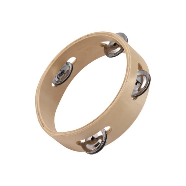 Pandeiro Bell de Madeira Natural com Anéis para Adultos - Som Jingle Agradável e Crank para Mão - 6"