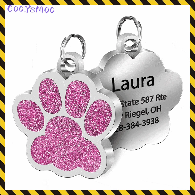 Tag gravado para animais de estimação, identificação personalizada, pata, pingente de brilho, aço inoxidável, cachorro, cães, gatos, acessórios - Image 1
