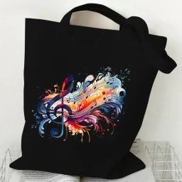 Bolsas femininas notação musical bolsa de lona engraçado aquarela música nota bolsa de ombro para adolescente design de moda bolsa lateral para senhoras - Image 4