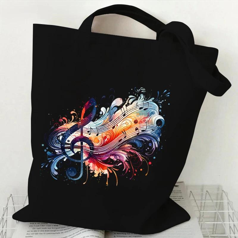 Bolsas femininas notação musical bolsa de lona engraçado aquarela música nota bolsa de ombro para adolescente design de moda bolsa lateral para senhoras - Image 1