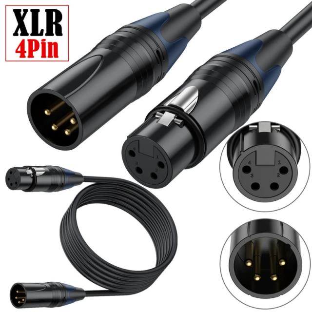 Cabo de Alimentação para Câmeras XLR Macho-Fêmea com Extensão 4 Pins - Adaptador de Linha 4 Buracos