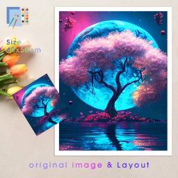 GATYZTORY-Kit Pintura a Óleo para Adultos, Pintura DIY, Canvas Pictures, Paisagem Árvore, Handpainted, Artesanato, Home Decor - Image 2