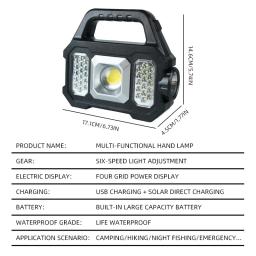 Lanternas Recarregáveis LED De Alta Potência, Luz De Trabalho De Acampamento, Multi Funcional, Luz Portátil, Carregamento Solar, 6 Modos De Iluminação - Image 3