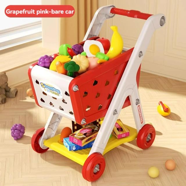 Carrinho de Compras Infantil Supermercado Brinquedo com Cesta e Frutas para Brincar