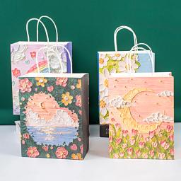 Saco De Embalagem De Presente De Papel Kraft portátil com Alça, Linda Pintura A Óleo Sacola, Dia Dos Namorados, Caixa De Presente De Festa De Casamento, 4Pcs - Image 1