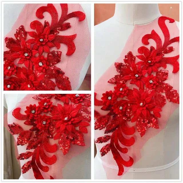 Bordado 3D Colorido com Laço para Vestidos de Noiva, Trajes de Palco e Artesanato DIY - Disponível em 18 Cores
