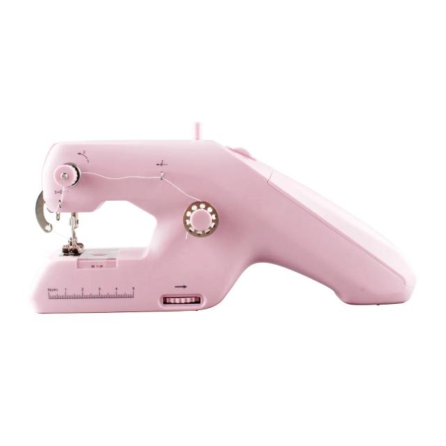 Máquina de Costura Elétrica Portátil Handheld Rosa e Branca com Dois Fios
