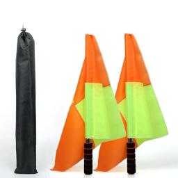 2 pçs futebol árbitro bandeiras esportes linesman fair play bandeira conjunto equipamento do árbitro de futebol com saco de armazenamento para o futebol de futebol - Image 2