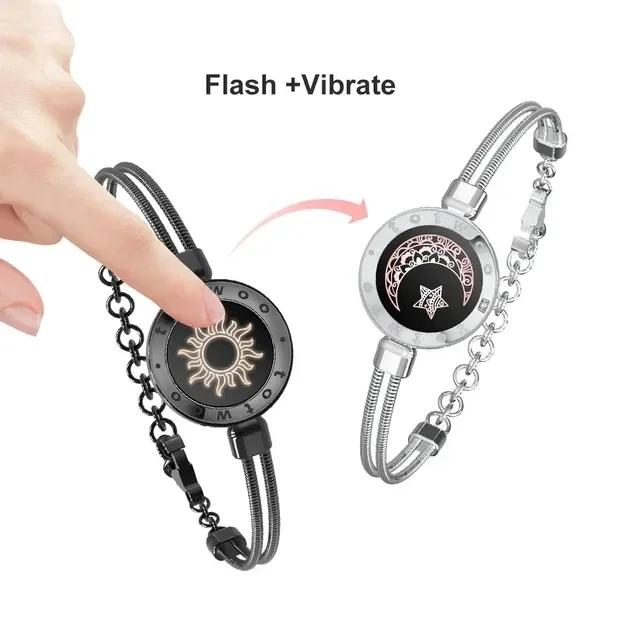 Totwoo pulseiras de toque de longa distância para cima e vibrar para casais, presentes de relacionamento de longa distância pulseira inteligente de amor de sol e lua