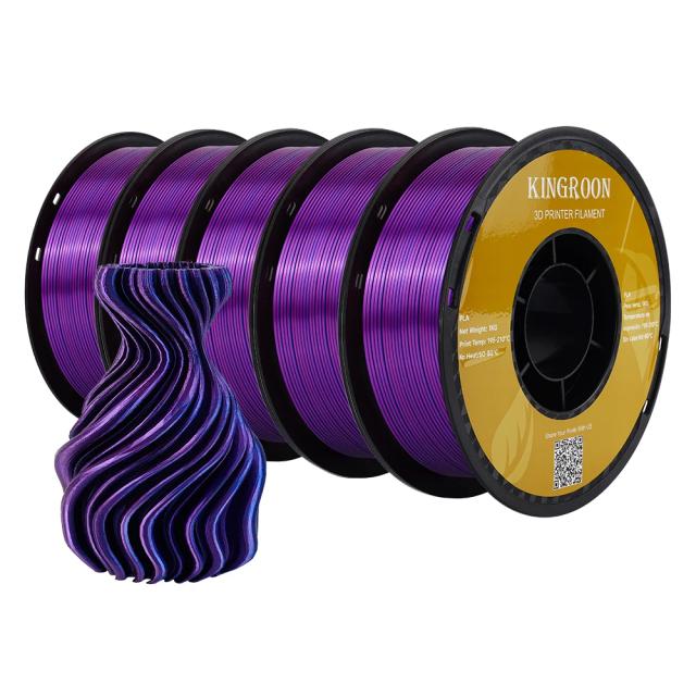 Filamento PLA Tricolor de Seda Kingroon para Impressora 3D - 1,75mm, 11 lbs, Cor Especial para Impressões Incríveis
