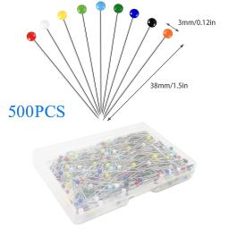 500 peças pinos retos de cabeça de vidro 38mm alfinetes de costura multicoloridos alfinetes de costura para tecido acolchoado joias artesanato faça você mesmo decoração - Image 2