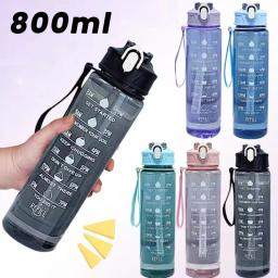 Garrafa de Água Grande Capacidade Sports, Vazamento Proof, Copo Beber Plástico com Escala de Tempo, Adequado para Viagens, Fitness, 800ml, 27oz - Image 1