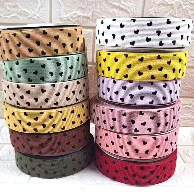 Fita de Veludo Colorido com Corações Pretos Personalizável - 25 Jardas x 1-1/2" (38mm)