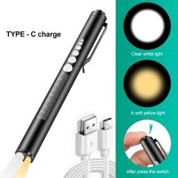 Usb recarregável médica acessível caneta luz mini lanterna de enfermagem led tocha lâmpada com clipe de aço inoxidável bolso lanterna led - Image 1