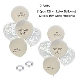 Branco Coração Confetti Látex Balões Set, Casamento e Festa de Noivado Decorações Kit, 100% Látex Balões, Ela Disse Sim, 12 unid... - Image 6