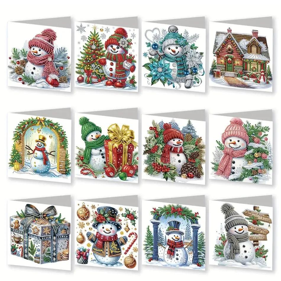 RUOPOTY-Pintura Diamante Cartões De Natal, Diamante Bordado DIY, Presente De Natal, Festa De Saudação Com Conjunto De Cartão Envelope, 12Pcs - Image 1