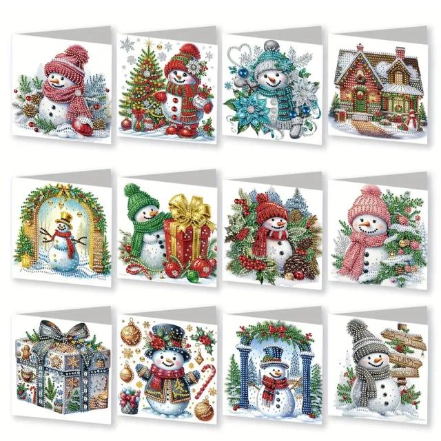 Pintura Diamante em Cartões de Natal com Conjunto de Envelope - DIY, 12 Peças Ideal para Presentes e Festas de Fim de Ano
