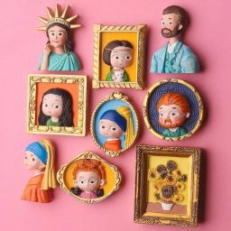 Van Gogh Mona Lisa Ímã Frigorífico, Cute Cartoon Q Versão, pintura famosa, adesivo magnético, Resina 3D, Decoração para casa - Image 3